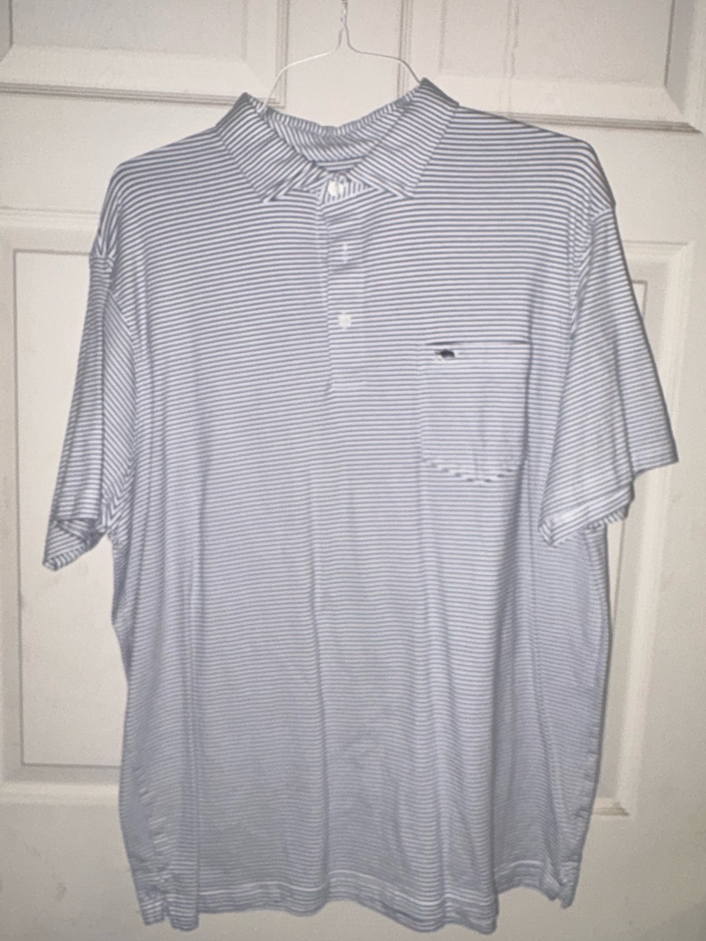 Men's Light Blue Striped Polo with Pocket - Casual Short Sleeve